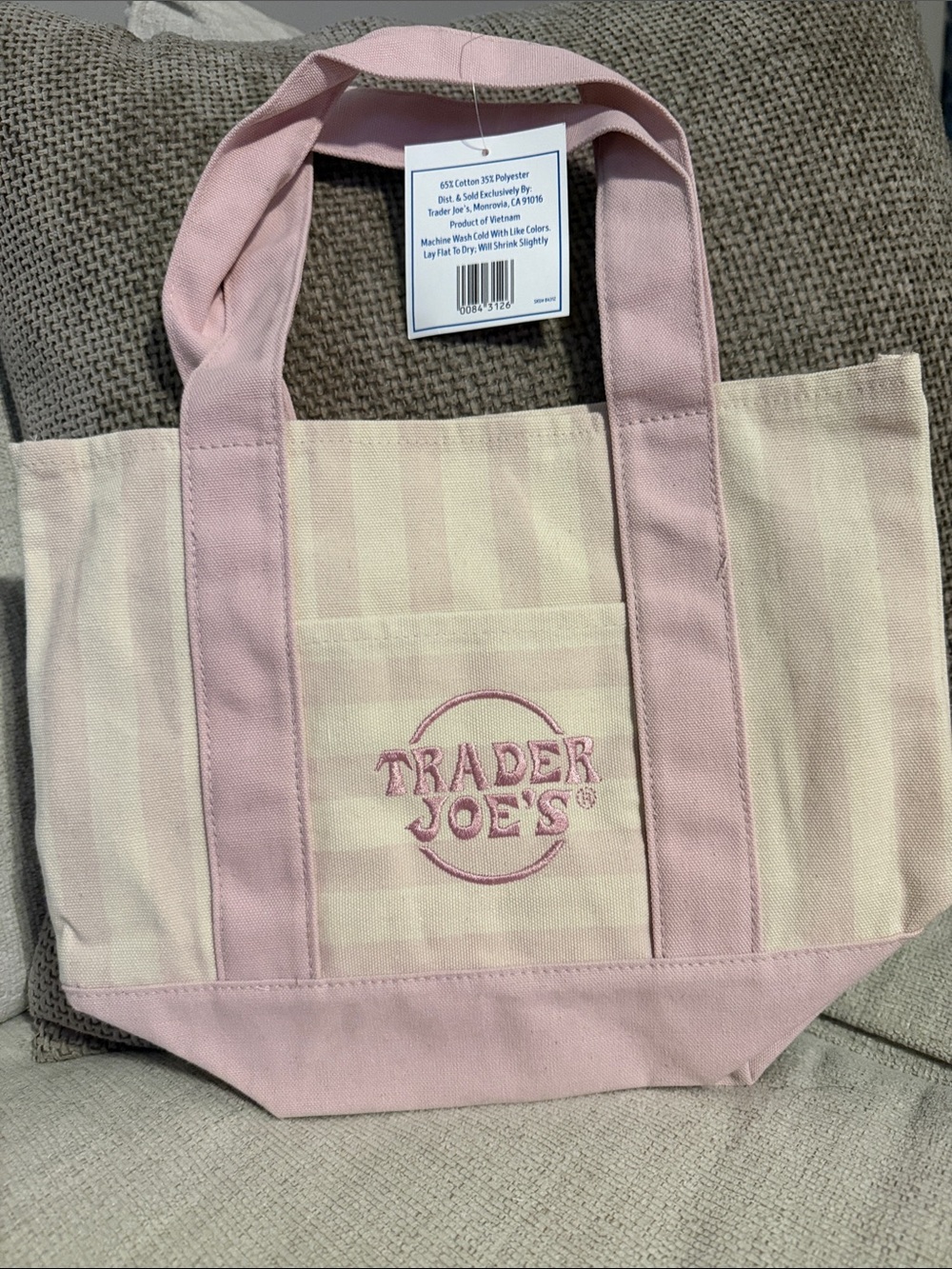 NWT TRADER JOES Stripe Canvas Tote Bag